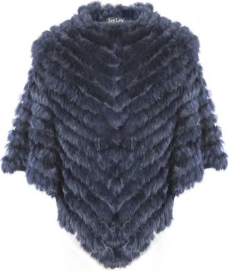 JayLey Womens Faux Fur Poncho In Navy