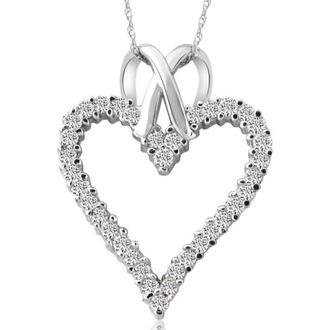 Pompeii3 1 1/10ct Diamond Heart Pendant Necklace in 14K White, Yellow or Rose Gold 1 1/4