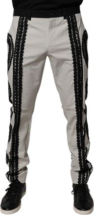 Dolce & Gabbana White Lace Trim Mid Waist Dress Formal Mens Pants