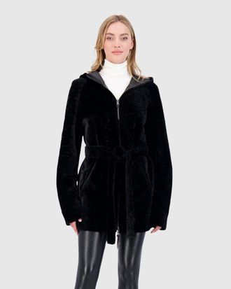 Gorski REVERSIBLE TEXTURED SHEARLING LAMB ZIP PARKA