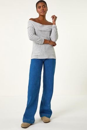 Roman Soft Ribbed Bardot Stretch Top