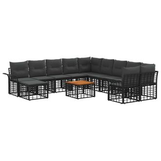 vidaXL Conjunto De Sof&aacute;s De Exterior 12 Pcs Negro Y Gris Oscuro Vidaxl