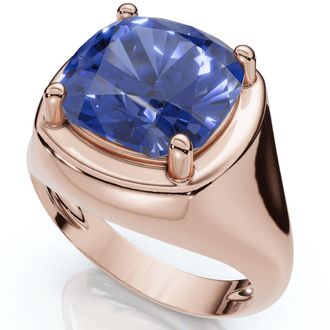 Pompeii3 5Ct Cushion Blue Sapphire Button Ring 14k Gold lab Grown