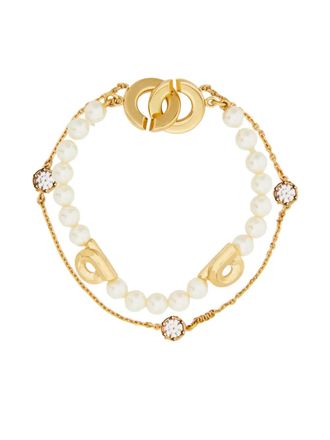 Ferragamo pearl gancini double strand bracelet - women - glass/Brass/Pearl/Metal/Crystal - One Size - Gold