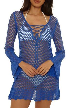 BECCA by Rebecca Virtue Treasure Island Long Sleeve Reversible Open Knit Cover-Up Tunic in Lapis at Nordstrom Rack, Size Medium