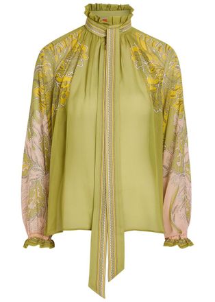 La DoubleJ LA Double J Cerere Printed Silk Blouse - Green - XL (UK16 / XL)
