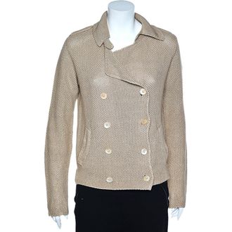 Max Mara Smax Mara Cream Linen Knit Double Breasted Blazer