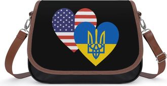 Generic Ukrainian & US Flag Heart Fashion Womens Crossbody Bags Novelty Handbag Shoulder Bag Purse