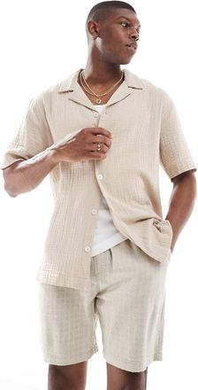 Only & Sons textured linen blend shorts in stone-Neutral