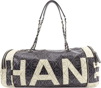 Chanel Black White Coated Canvas Boston Bag (Pre-Owned)
