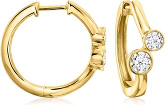 Ross-Simons Lab-Grown Diamond 2-Stone Hoop Earrings in 18kt Gold Over Sterling