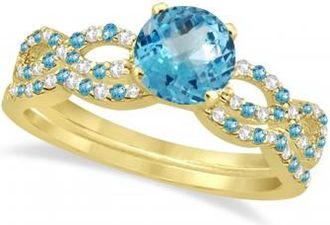 Allurez Blue Topaz & Diamond Infinity Style Bridal Set 18k Yellow Gold 1.69ct