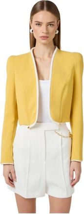 Elisabetta Franchi Lichtgewicht Cr&ecirc;pe Jas met 3D Paspel - Dames - Blazers - Geel - XL - Leer - Jassen