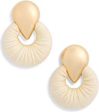 Nordstrom Rack Thread Wrapped Door Knocker Earrings in Ivory- Gold at Nordstrom Rack