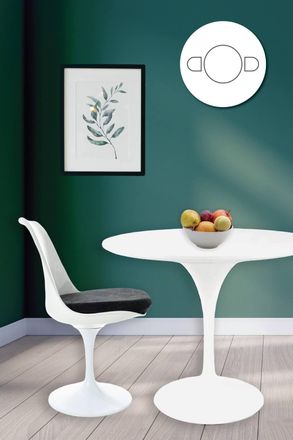 Fusion Living Tulip Set - White Medium Circular Table & Two Chairs with Luxurious Cushion in Black