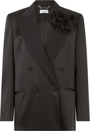 Philipp Plein Double-Breasted Satijnen Blazer Roses - Dames - Blazers - Zwart - M - Satijn - Jassen
