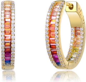 Rachel Glauber 14k Gold Plated Multi Color Cubic Zirconia Hoop