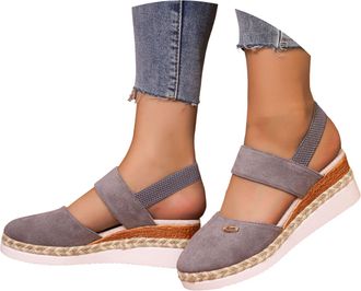 Generic Sandals Womens Espadrilles Platform Wedges Sandals with Closed Wedge Heel Sandals Summer Pumps Women Shoes Knitted Buckle Summer Shoes Linen Braided, 