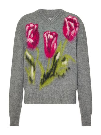 Maison Margiela Grey Relaxed Fit Artistic Floral Wool Sweater