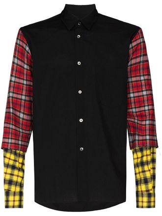 Comme Des Gar&ccedil;ons Camicia con maniche tartan - Nero