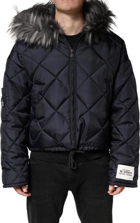 Dolce & Gabbana Black Quilted Fur Shearling Hooded Mens Jacket