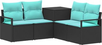 vidaXL Juego De Sof&aacute; 5 Uds. Negro Y Azul Rat&aacute;n Sint&eacute;tico Y Acero Vidaxl