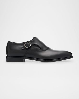 Ferragamo Mens Leather Monk Strap Loafers