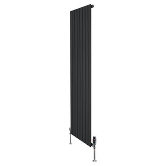 MonsterShop Flat Single Column Radiator & Valves - 1800mm x 560mm - Black