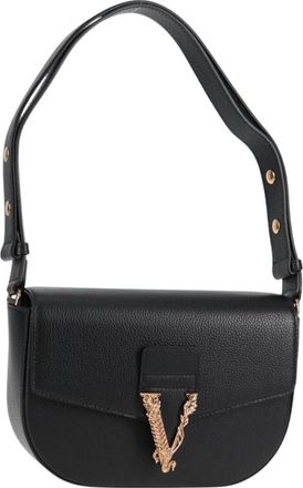 Versace Virtus Flap Messenger Bag Leather Black Leather Bag (Pre-Owned)