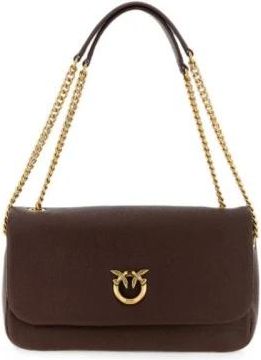 Pinko Click Soft Horizontale Schoudertas met Ketting - Dames - Schoudertassen - Bruin - ONE Size - Katoen - Tassen