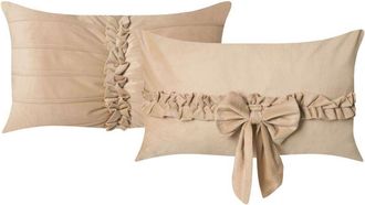 Beliani Conjunto De 2 Cojines Decorativos De Terciopelo Motivo De Lazo 50 X 30 Cm Beige Belle