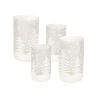 Melrose International Frosted Votive Candle Holder with Snowy Forest (Set of 4) - Clear