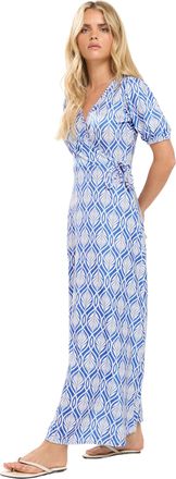 M&Co Petites Petite Blue Leaf Print Maxi Wrap Dress - Womens