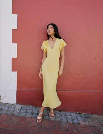 Nobody's Child Yellow Frill Sleeve Lola Midi Dress