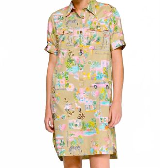 Vilagallo Eliana California Fun Print Short Sleeve Shirt Dress In Multi