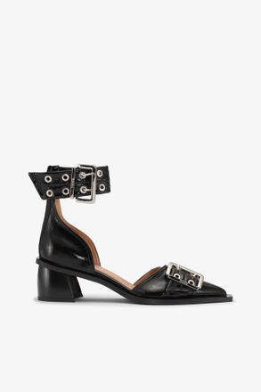 Ganni Black Chunky Buckle Open Cut Pumps - Size 10