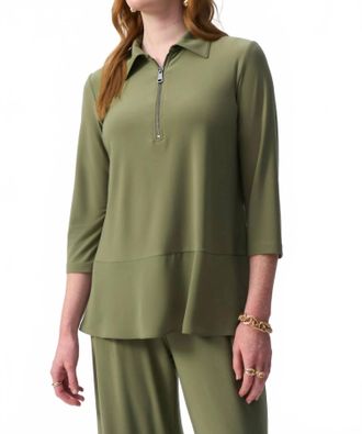 Joseph Ribkoff Zip Front 3/4 Sleeve Tunic Top In Cactus