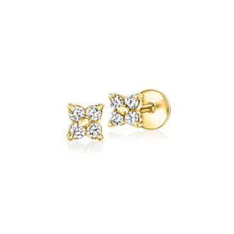 Ross-Simons Diamond Clover Flat-Back Stud Earrings in 10kt Yellow Gold