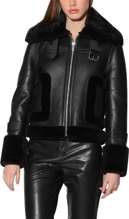 Walter Baker Lianna Faux Fur Trim Leather Jacket in Black Black at Nordstrom Rack, Size X-Small