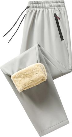 Generic Mens Fleece Lined Sweatpants - Sherpa Tracksuit Bottoms, Loose Fit Joggers, Solid Winter Warm Plush Trousers, Elastic Waist Pants, Pockets, Drawstring