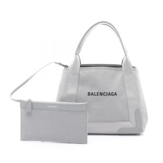 Balenciaga Gray Navy Canvas Leather Pouch Tote Bag (Pre-Owned)