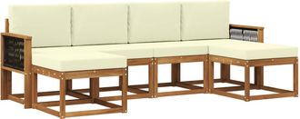 vidaXL Conjunto De Sof&aacute;s De Exterior 6 Uds. Natural Y Crema Poli&eacute;ster Vidaxl