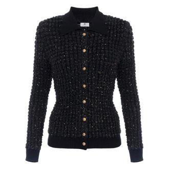 Elisabetta Franchi Cardigans, female, Black, L, Black Knit Top