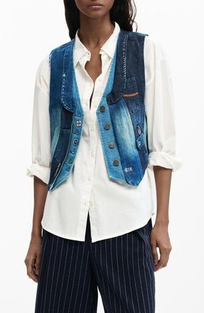 Desigual Patchwork Denim Vest in Medium Blue at Nordstrom, Size X-Small