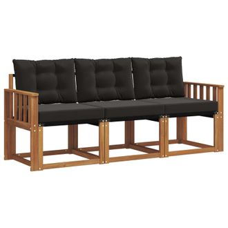 vidaXL Conjunto De Sof&aacute;s De Exterior Con Coj&iacute;n 3 Pcs Natural Y Negro Vidaxl