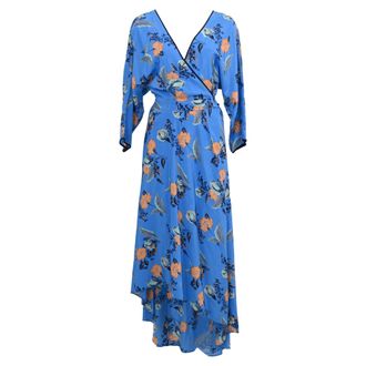 Diane Von F&uuml;rstenberg Floral Printed Midi Dress in Blue Silk
