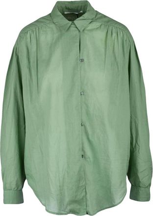 Pomandere Relaxed Fit Green Brushed Cotton Shirt
