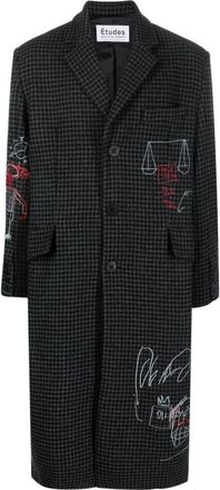Études Studio Single-Breasted Coats, male, Black, L, Houndstooth Embroidered Wool Coat