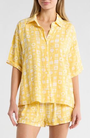 Betsey Johnson Pocket Cabana Button-Up Shirt & Shorts Cover-Up Set in Yellow at Nordstrom Rack, Size X-Large