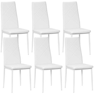 HOMCOM Dining Chairs - Faux Leather Kitchen Chairs - White - 6 Pieces | TJ Hughes